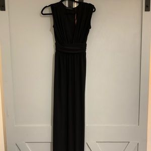 Long black dress with deep square neck